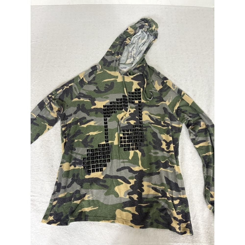Lauren Moshi Camo Music Note Pullover Hoodie Women's L  Army